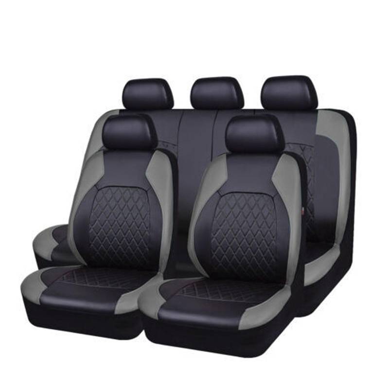 BioNyt Auto Sitzbezüge für Citroen C4 Cactus Ds4 C5 Ds5 Ds6 Triumph C2 C3 C6 C4L Picasso, 9 Stück rutschfest Wasserdicht Atmungsaktiv Leder Autositzüberzug Sets, Innenraum Zubehör,Grey von BioNyt