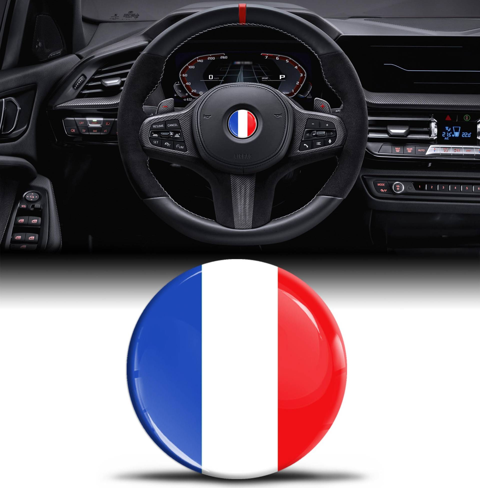 Biomar Labs 3D Silikon Aufkleber Kompatibel mit BMW 36131181082 Emblem Lenkrad 45mm Plakette Zubehör Teile Decals Lenkrad Dekoration Frankreich Französische Flagge V 35 von Biomar Labs