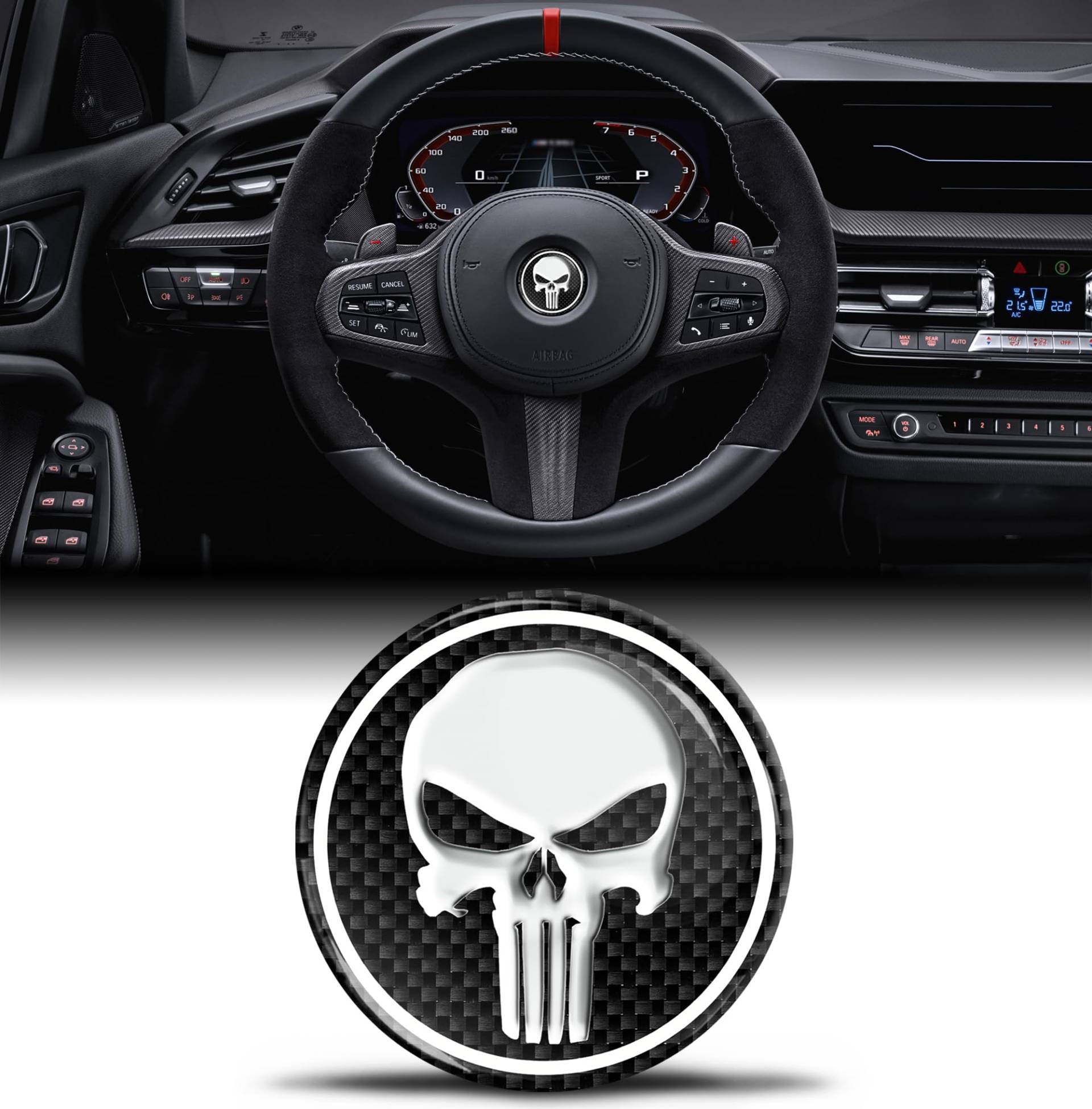 3D-Silikon-Aufkleber Kompatibel mit BMW 36131181082 Emblem Lenkrad 45mm Badge Zubehör Teile Abziehbilder Lenkrad Dekoration Schädel Skull V 4 von Biomar Labs