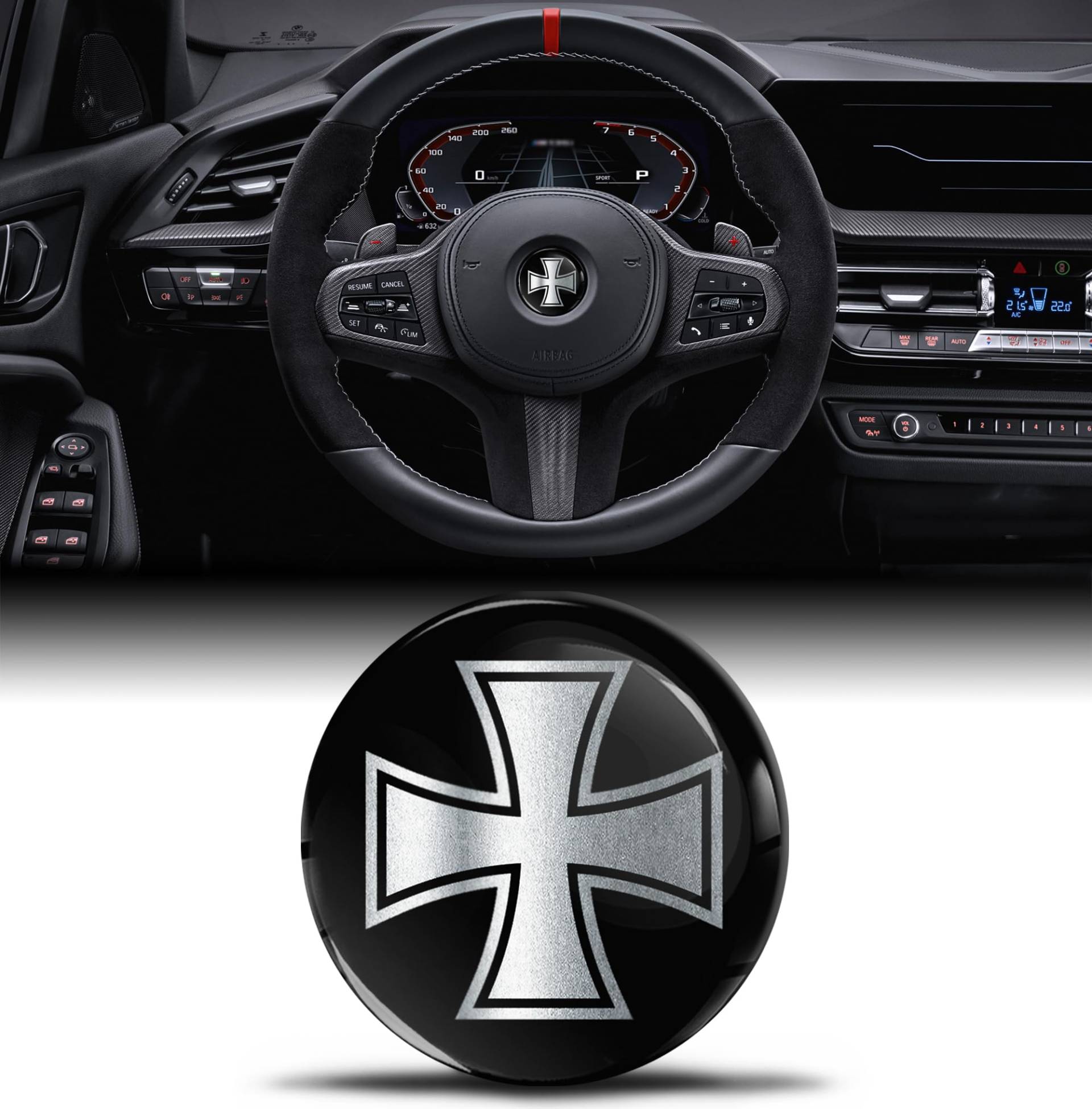 3D-Silikon-Aufkleber Kompatibel mit BMW 36131181082 Emblem Lenkrad 45mm Badge Zubehör Teile Abziehbilder Lenkrad Dekoration Schwarz Silber V 20 von Biomar Labs