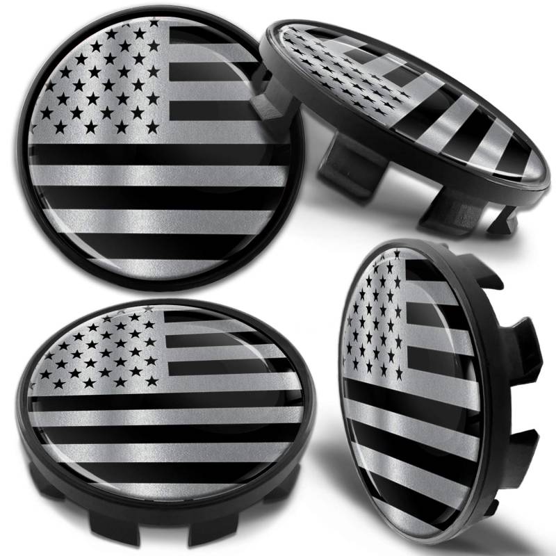 Biomar Labs 4 x 68 mm Nabendeckel kompatibel mit BMW, Felgendeckel, Radnabenabdeckung, Nabenkappen, Felgenkappen, Radkappen, Alufelgen, Silber, Schwarz, USA-Flagge USA Flag CB 16 von Biomar Labs