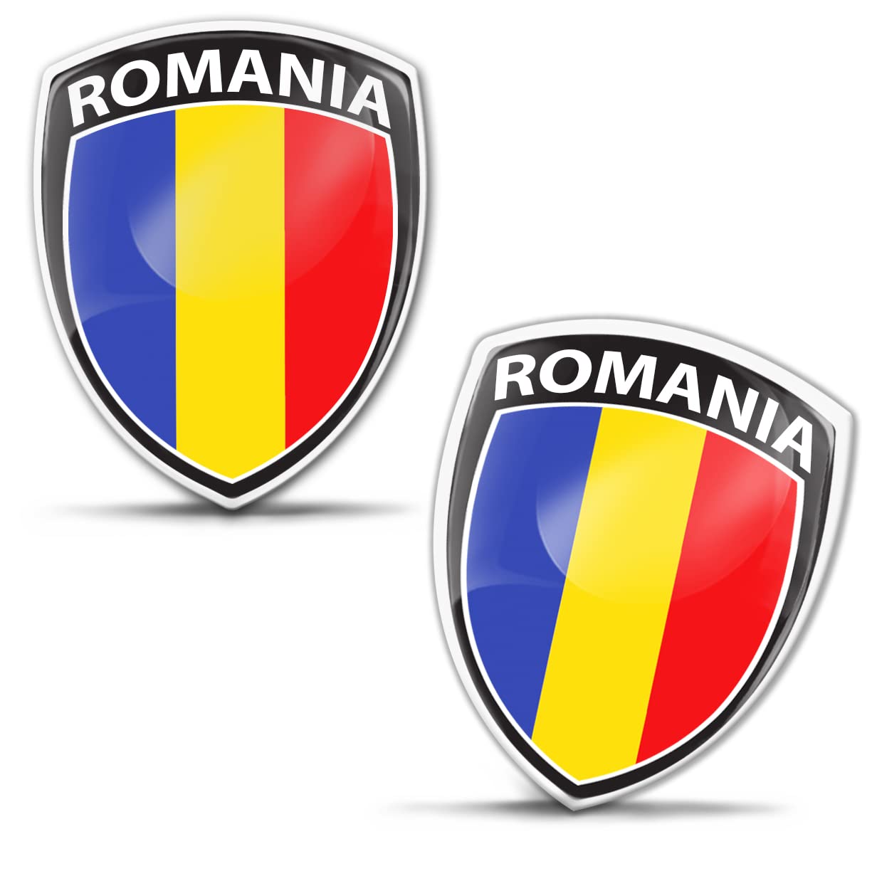 Biomar Labs® 2 x Aufkleber 3D Gel Silikon Abzeichen Stickers Auto Motorrad Fahrrad Fenster Tür PC Handy Tablet Laptop Rumänien Romania Rumänische Flagge Flag Fahne F 165 von Biomar Labs