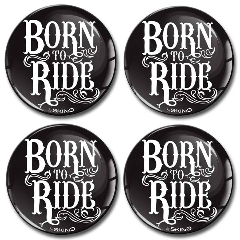 Biomar Labs® 4 x 50mm Aufkleber 3D Silikon Born to Ride Für Radkappen Nabenkappen Radnabendeckel Rad-Aufkleber Nabendeckel A 5750 von Biomar Labs