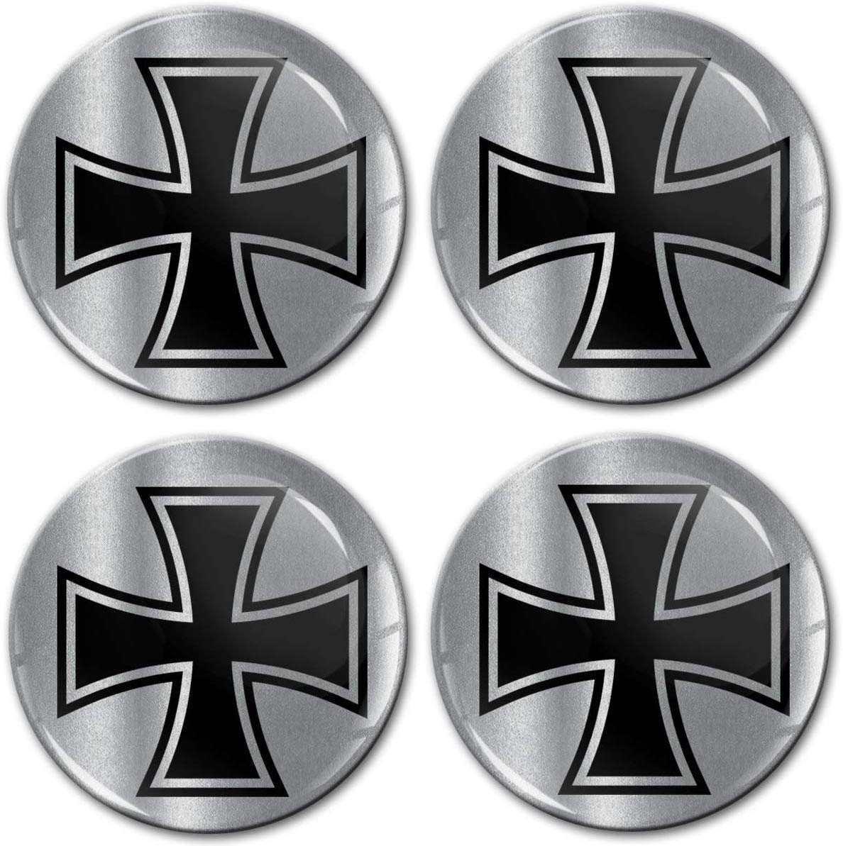 Biomar Labs® 4 x 50mm Aufkleber 3D Silikon Iron Cross Eisernes Kreuz Silber Für Radkappen Nabenkappen Radnabendeckel Rad-Aufkleber Nabendeckel A 8650 von Biomar Labs