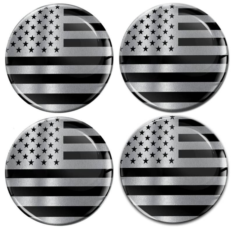 Biomar Labs 4 x 50mm Aufkleber 3D Silikon Silber Schwarz USA Amerika Vereinigte Staaten America Flagge Fahne Für Radkappen Nabenkappen Radnabendeckel Rad-Aufkleber Nabendeckel A 10950 von Biomar Labs