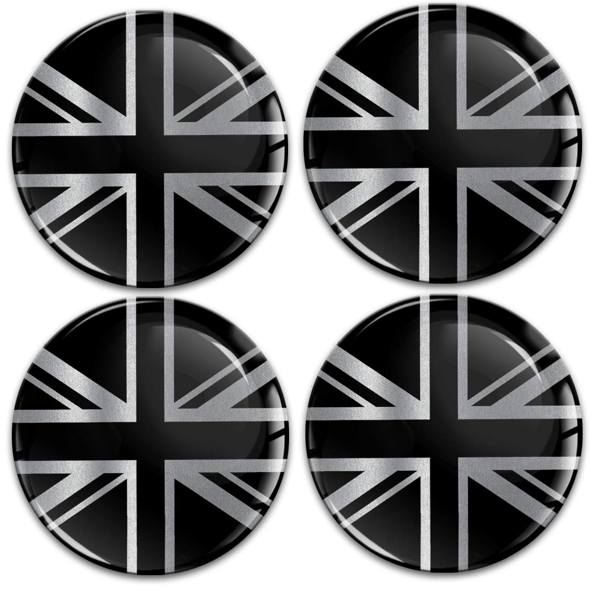 Biomar Labs® 4 x 50mm Aufkleber 3D Silikon UK GB United Kingdom Union Jack Flagge Fahne Silber Schwarz Für Radkappen Nabenkappen Radnabendeckel Rad-Aufkleber Nabendeckel A 10850 von Biomar Labs