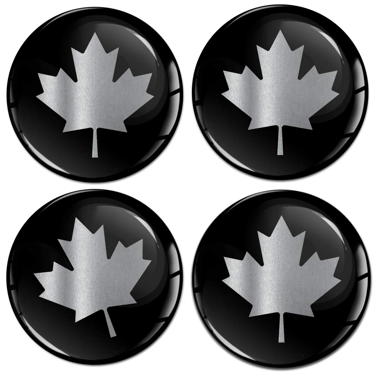 Biomar Labs® 4 x 55mm Aufkleber 3D Silikon Schwarz Silber Ahornblatt Canada Kanadische Kanada Flagge Fahne Für Radkappen Nabenkappen Radnabendeckel Rad-Aufkleber Nabendeckel A 11155 von Biomar Labs