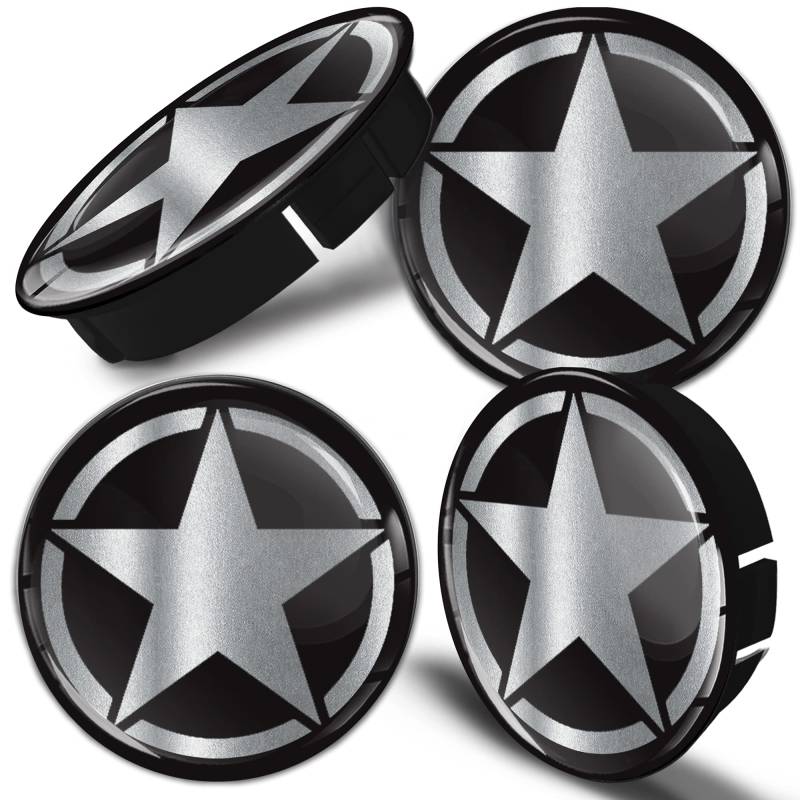 Biomar Labs® 4 x 60mm / 55mm Universal Kunststoff Nabenkappen Kappen Felgendeckel Radkappen Radnabendeckel Nabendeckel Auto Tuning Army US Star Armee Stern Silber Stern C 41 von Biomar Labs