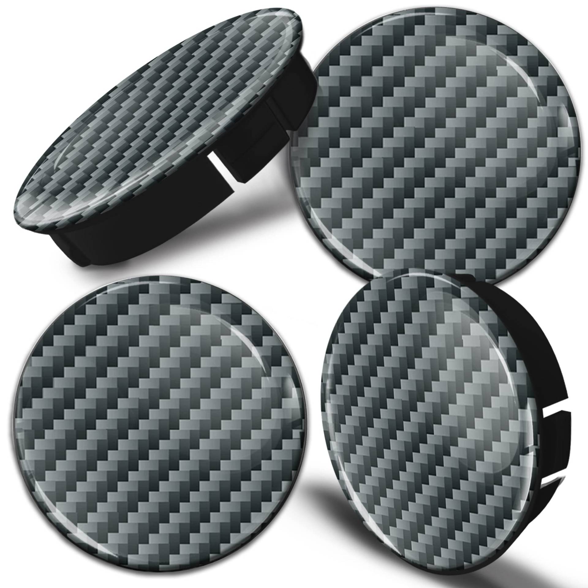 Biomar Labs® 4 x 60mm / 55mm Universal Kunststoff Nabenkappen Kappen Schwarz Silber Design Kohlenstoff Carbon Felgendeckel Radkappen Radnabendeckel Nabendeckel Auto Tuning C 106 von Biomar Labs