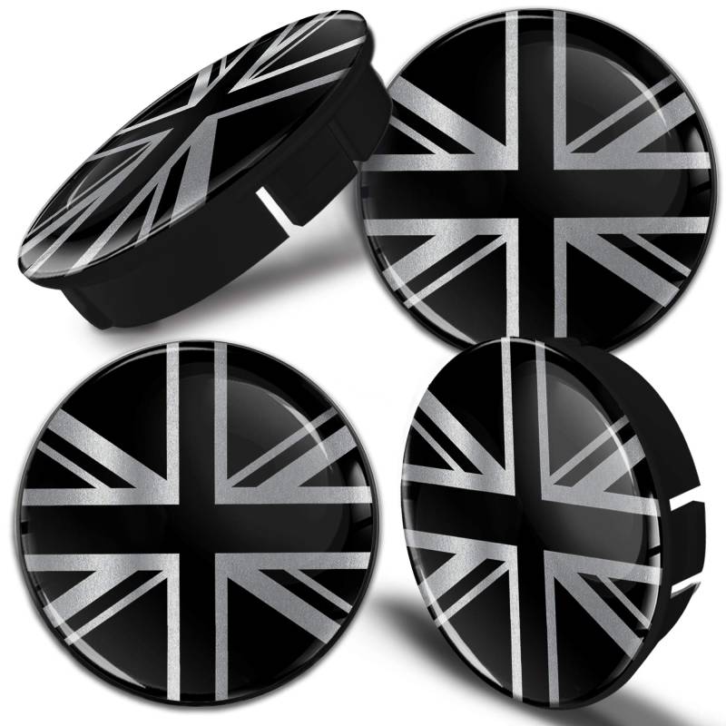 Biomar Labs® 4 x 60mm / 55mm Universal Kunststoff Nabenkappen Kappen Silber UK GB United Kingdom Union Jack Flagge Großbritannien Felgendeckel Radkappen Radnabendeckel Nabendeckel Auto Tuning C 108 von Biomar Labs