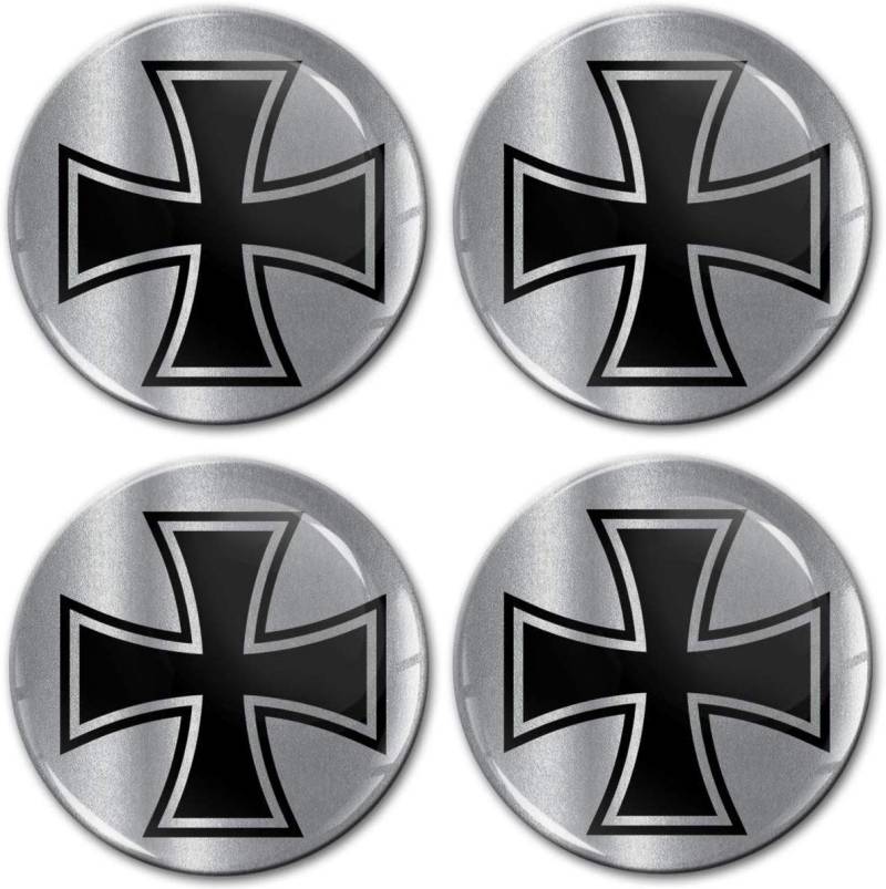 Biomar Labs® 4 x 60mm Aufkleber 3D Silikon Iron Cross Eisernes Kreuz Silber Für Radkappen Nabenkappen Radnabendeckel Rad-Aufkleber Nabendeckel A 8660 von Biomar Labs