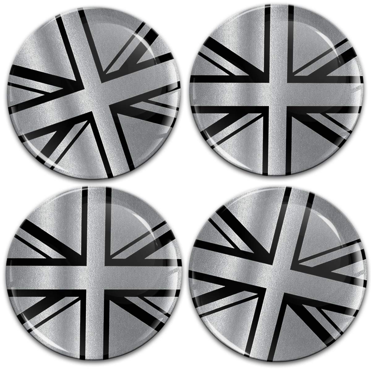 Biomar Labs® 4 x 60mm Aufkleber 3D Silikon UK GB United Kingdom Union Jack Flagge Fahne Silber Schwarz Für Radkappen Nabenkappen Radnabendeckel Rad-Aufkleber Nabendeckel A 11060 von Biomar Labs