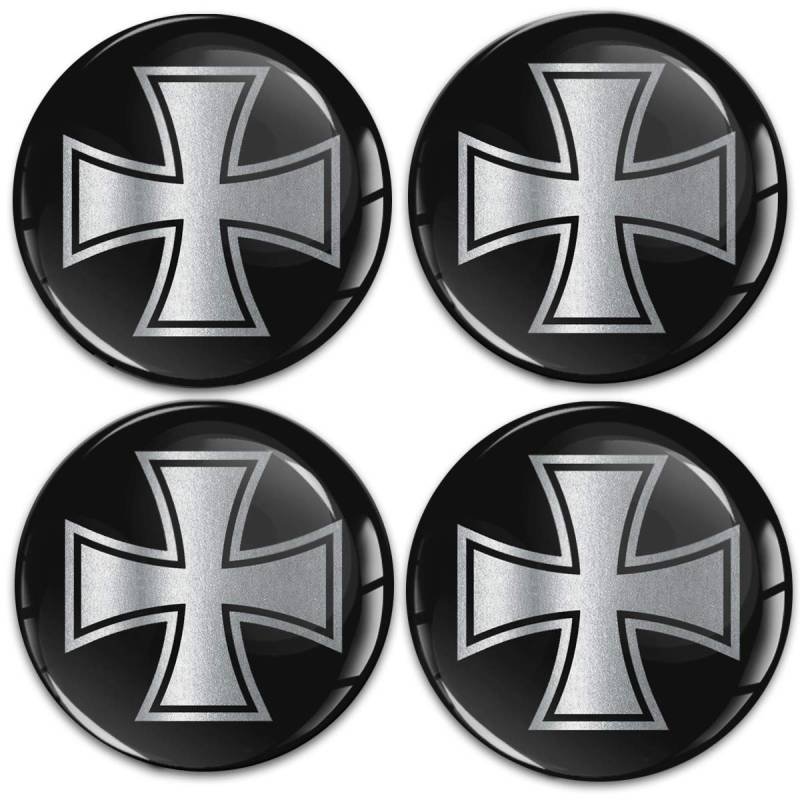 Biomar Labs® 4 x 65mm Aufkleber 3D Silikon Schwarz Silber Iron Cross Eisernes Kreuz Für Radkappen Nabenkappen Radnabendeckel Rad-Aufkleber Nabendeckel A 11265 von Biomar Labs