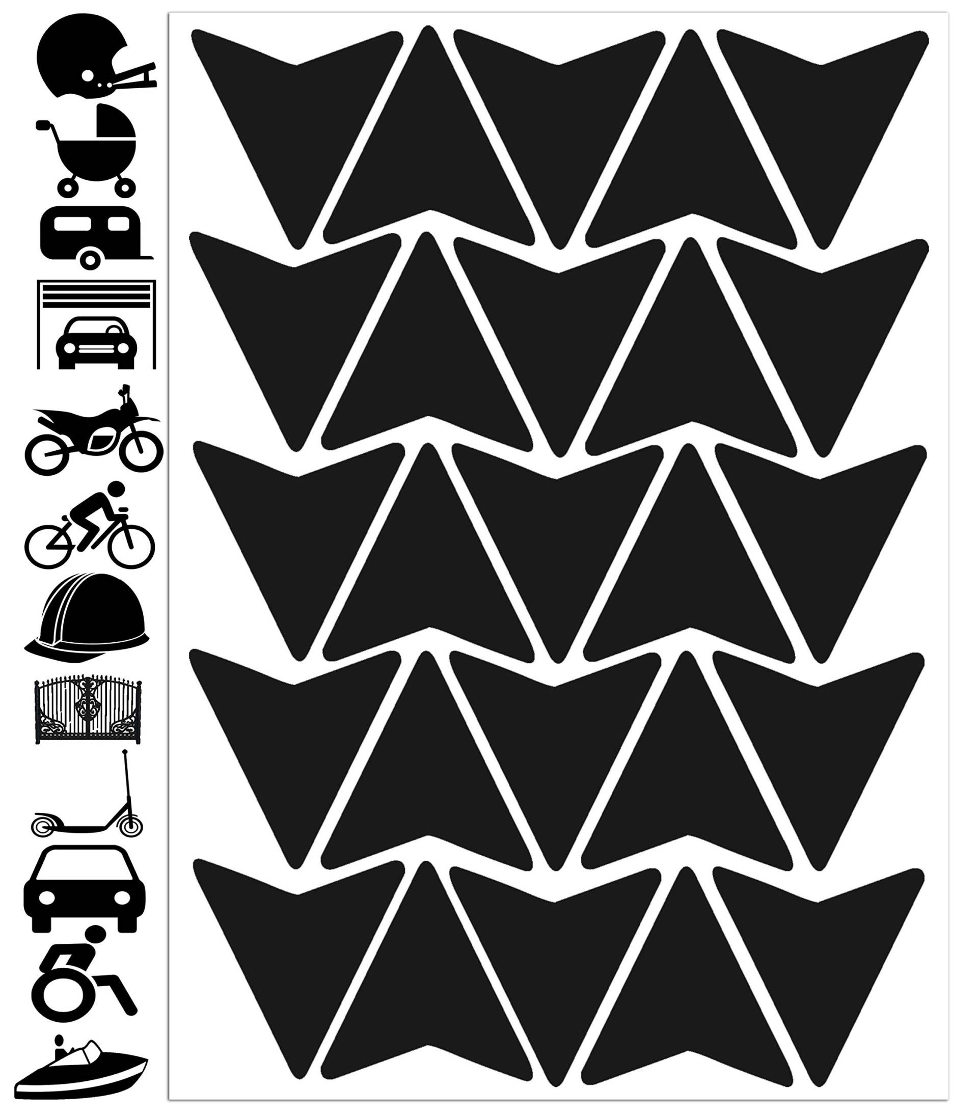 Biomar Labs - Reflektoren Fahrrad - Reflektierende Aufkleber Reflexfolie Schwarz Stickers Set (25 Stück) - für Fahrrad Roller - Reflektoren Kinder Kinderwagen - Selbstklebende Folie D 53 von Biomar Labs