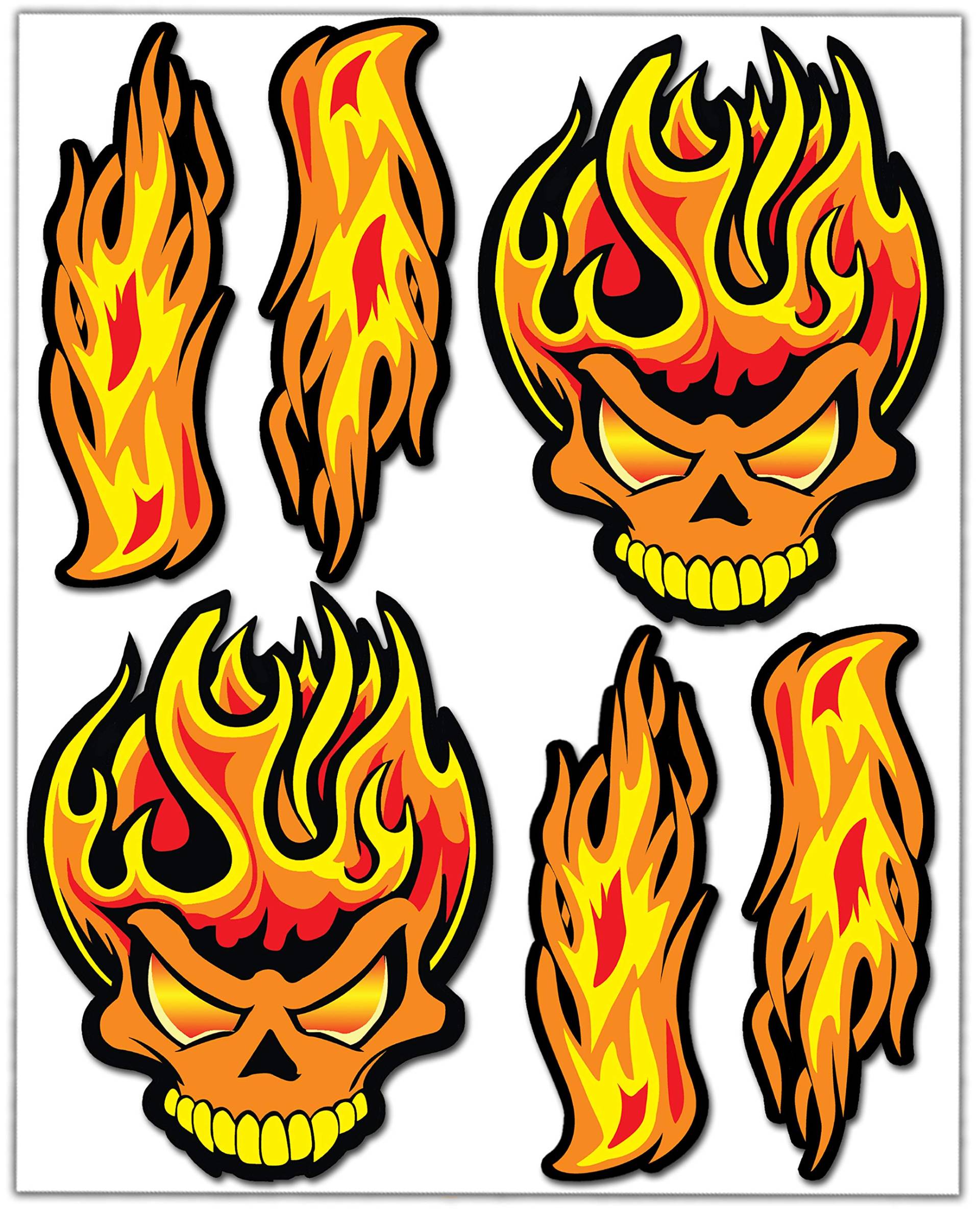 Biomar Labs® Set (6 stück) Vinyl Aufkleber Autoaufkleber Stickers Schädel Totenkopf Feuer Flammen Skull Fire Auto Moto Motorrad Helm Fahrrad Scooter Fenster D 80 von Biomar Labs