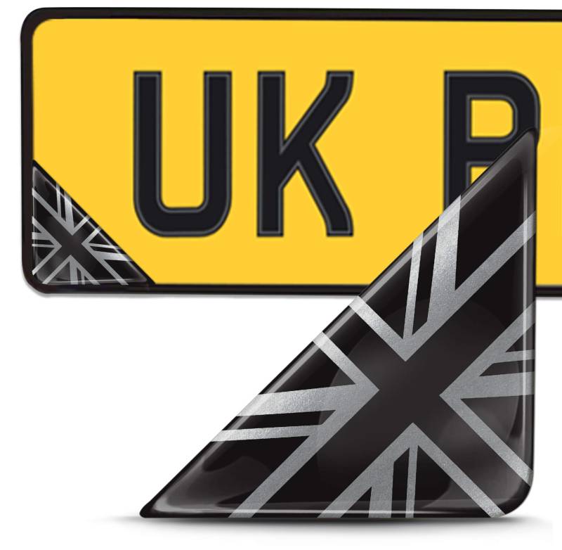 Biomar Labs 2 x 3D Gel Silikon Aufkleber Nummernschild Kennzeichen Tuning Auto Helm Tablet Laptop Handy UK Großbritannien Union Jack Flagge Fahne Silber F 141 von Biomar Labs