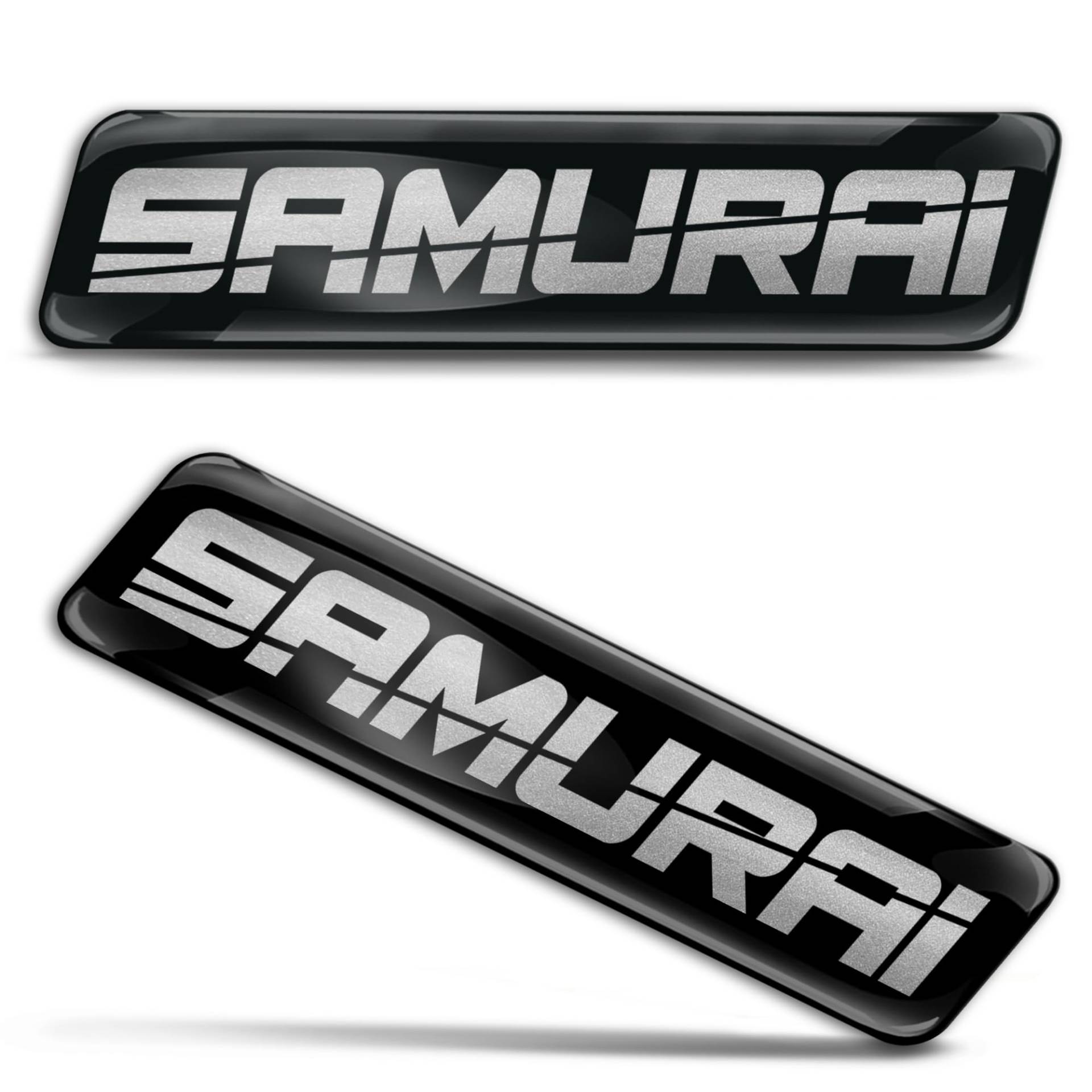 Biomar Labs 2 x 3D Gel Silikon Aufkleber Stoßstange Aufkleber Abziehbilder Emblem Tuning für Auto Motorrad Helm Fahrrad Schwarz Silber Samurai KS 132 von Biomar Labs