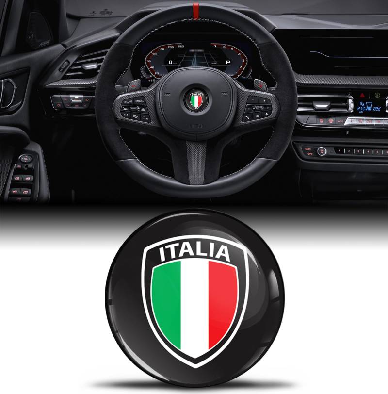 Biomar Labs 3D-Silikon-Aufkleber Badge Zubehör Teile Abziehbilder Kompatibel mit BMW 36131181082 Emblem Lenkrad 45mm Dekoration Italy Italia Italien Italienisch Italian Flagge Fahne V 1 von Biomar Labs