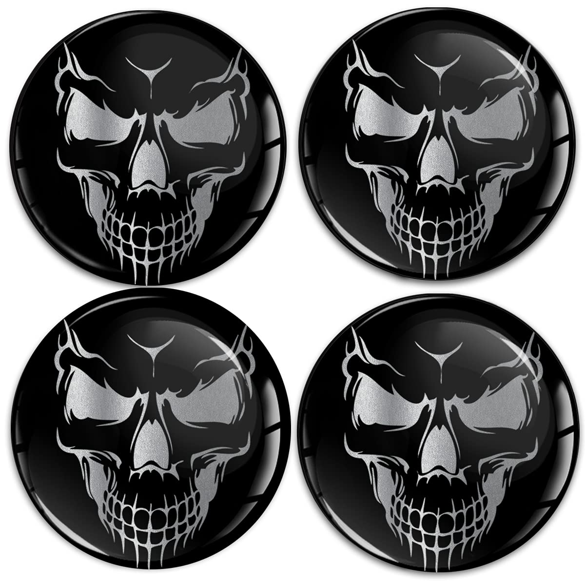 Biomar Labs 4 x 45mm 3D-Silikon-Aufkleber Emblem Lenkrad Für Radkappen Nabenkappen Radnabendeckel Rad-Aufkleber Nabendeckel Schädel Silber Skull V 15 von Biomar Labs