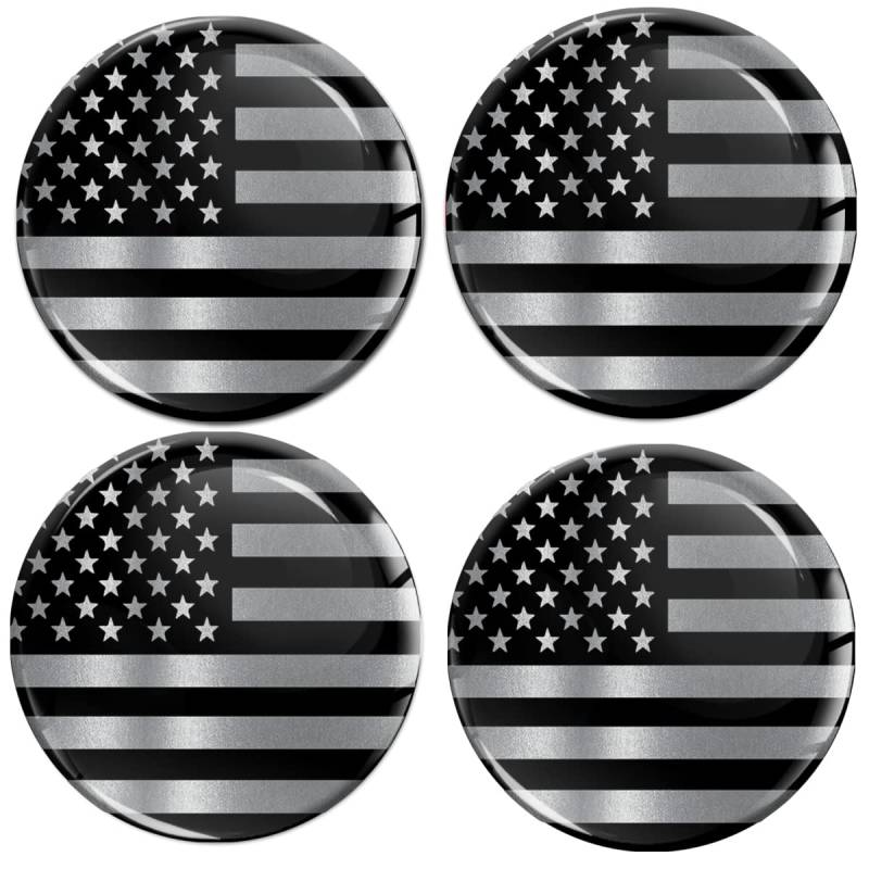 Biomar Labs 4 x 55mm Aufkleber 3D Silikon Silber Schwarz USA Amerika Vereinigte Staaten America Flagge Fahne Für Radkappen Nabenkappen Radnabendeckel Rad-Aufkleber Nabendeckel A 9655 von Biomar Labs