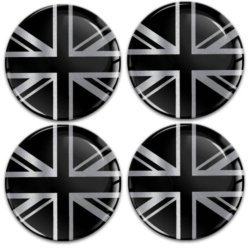 Biomar Labs 4 x 55mm Aufkleber 3D Silikon UK GB United Kingdom Union Jack Flagge Fahne Silber Schwarz Für Radkappen Nabenkappen Radnabendeckel Rad-Aufkleber Nabendeckel A 10855 von Biomar Labs