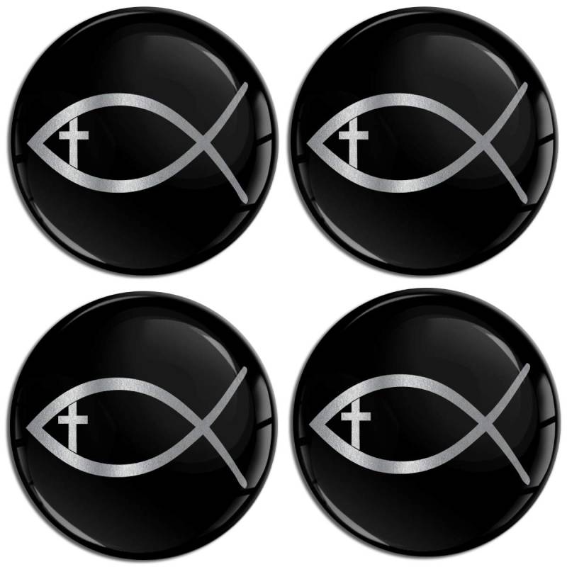 Biomar Labs 4 x 60mm Aufkleber 3D Silikon Religiöse Symbol Jesus Christian Fish Fisch Für Radkappen Nabenkappen Radnabendeckel Rad-Aufkleber Nabendeckel A 9660 Z* von Biomar Labs