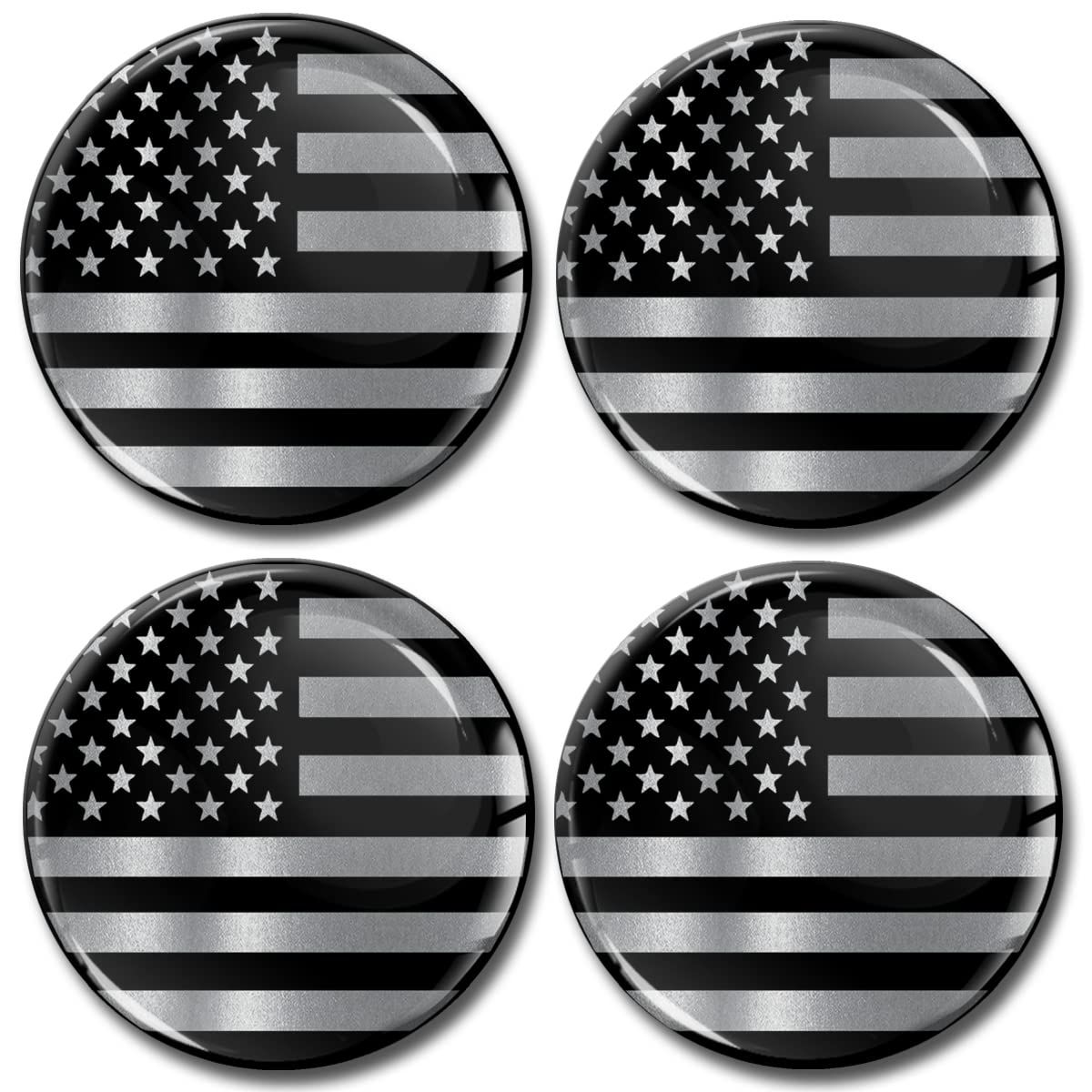 Biomar Labs 4 x 60mm Aufkleber 3D Silikon Silber Schwarz USA Amerika Vereinigte Staaten America Flagge Fahne Für Radkappen Nabenkappen Radnabendeckel Rad-Aufkleber Nabendeckel A 9660 von Biomar Labs