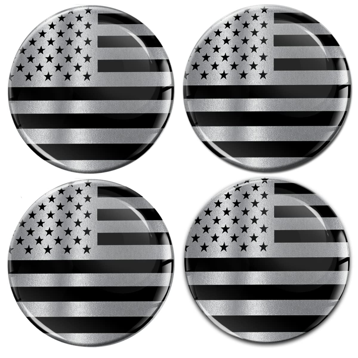 Biomar Labs® 4 x 65mm Aufkleber 3D Silikon Silber Schwarz USA Amerika Vereinigte Staaten America Flagge Fahne Für Radkappen Nabenkappen Radnabendeckel Rad-Aufkleber Nabendeckel A 10965 von Biomar Labs