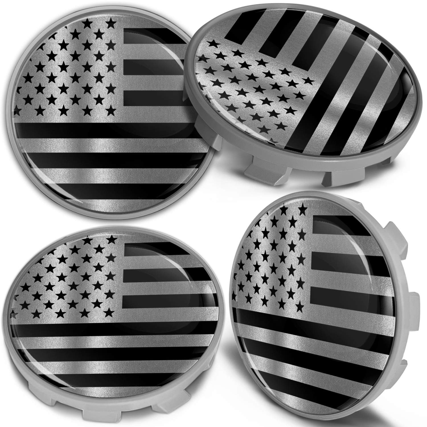 Biomar Labs 4 x 68mm Nabendeckel Kompatibel mit BMW 36136783536 Felgendeckel Radnabenabdeckung Nabenkappen Felgenkappen Radkappen Alufelgen Silber Schwarz USA Flagge CBS 7 von Biomar Labs