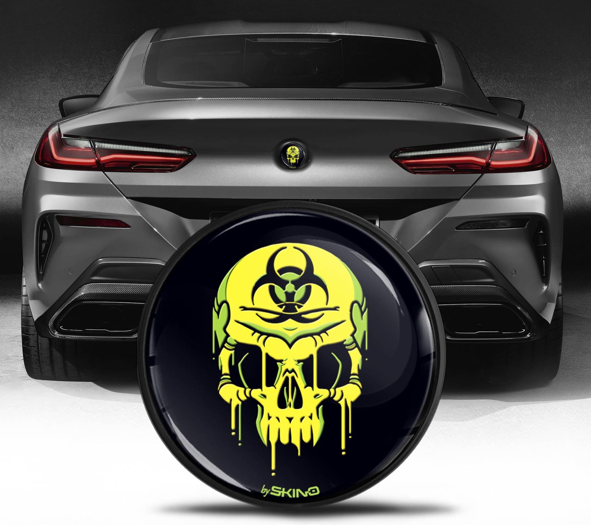 Biomar Labs Kompatibel mit BMW Emblem 51148219237 Kofferraum Abzeichen 74mm Heckklappe Schädel Toxic Schwarz EZ 14 von Biomar Labs