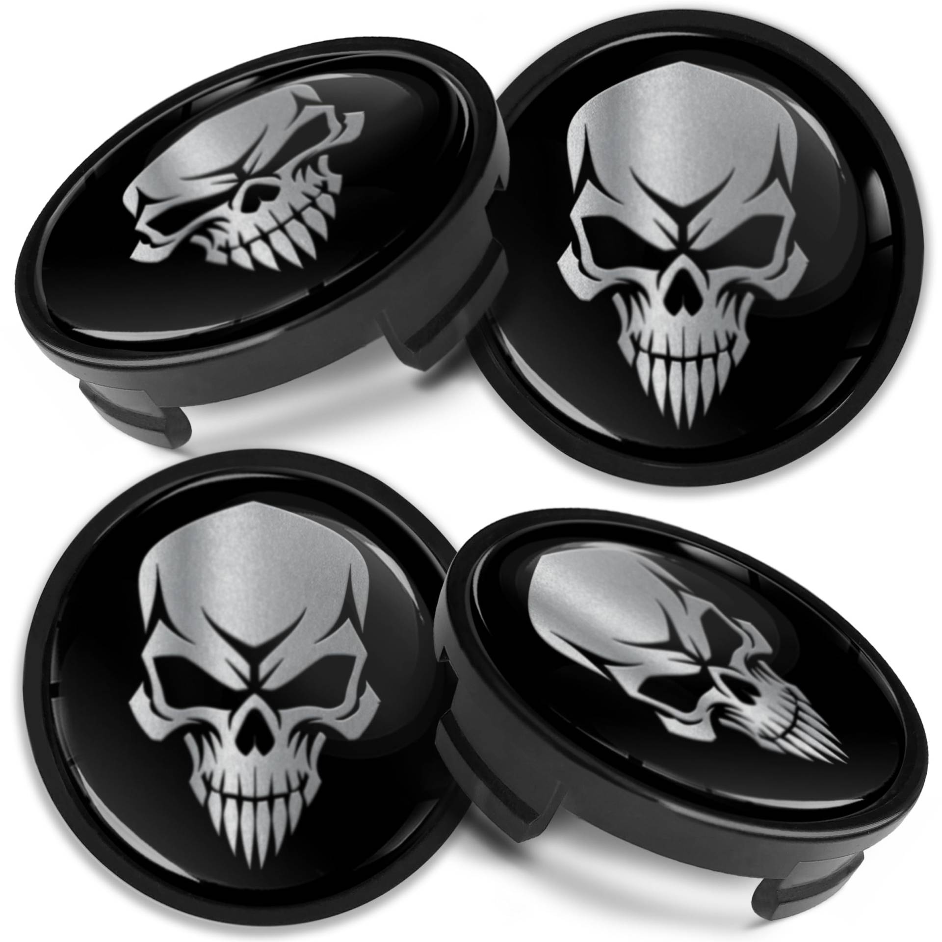 Biomar Labs Kompatibel mit Ford Nabendeckel Felgendeckel Radkappen Nabenkappen Felgenkappen Radnabendeckung 54mm 6M211003 Skull Schädel Schwarz Silber CF 19 von Biomar Labs