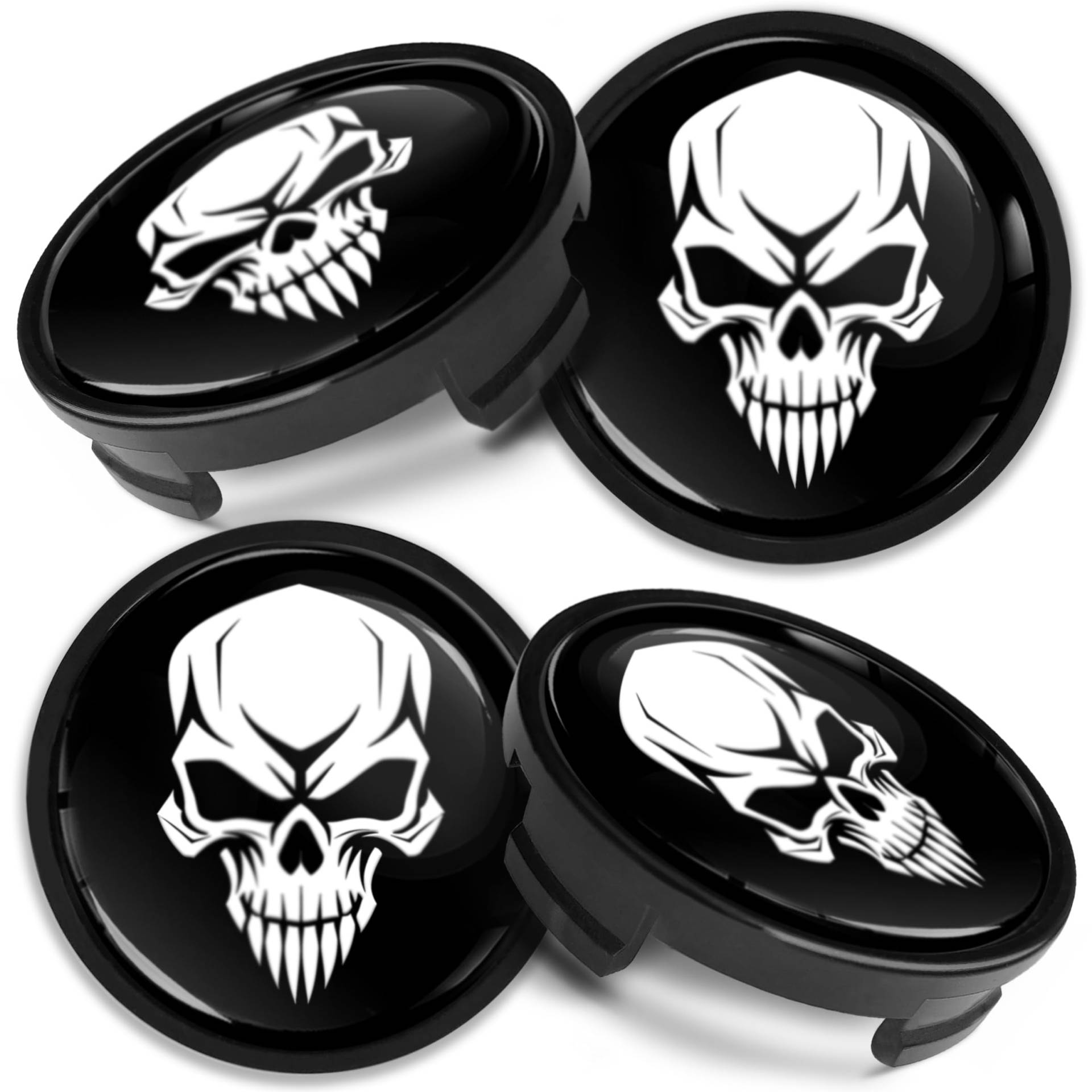 Biomar Labs 4 x 54 mm Nabendeckel Kompatibel mit Ford Felgendeckel Radnabenabdeckung Nabenkappen Felgenkappen Radkappen Alufelgen Skull Schädel Schwarz Totenkopf Weiß CF 20 von Biomar Labs