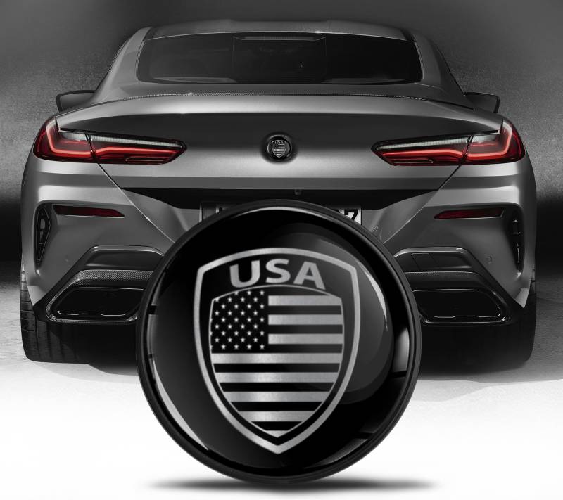 Biomar Labs Motorhaube Kofferraum Plakette Abzeichen 74 mm Kompatibel mit BMW Emblem 51148219237 USA Flagge Schwarz Silber EZ 4 von Biomar Labs