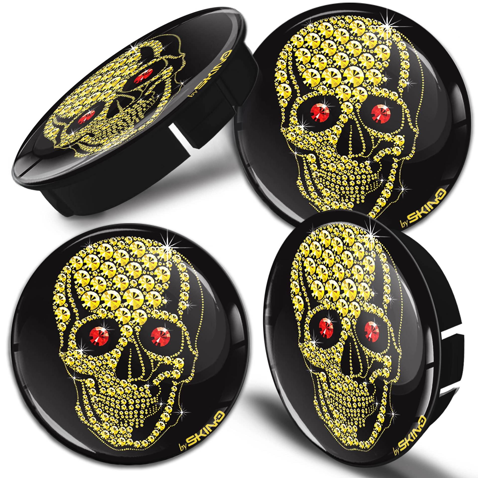 BiomarLabs 4 x 60mm Silikon Nabenkappen Kappen Goldschädel Totenkopf Golden Skull Felgendeckel Radkappen Radnabendeckel Nabendeckel Auto Tuning C 73 Z* von Biomar Labs