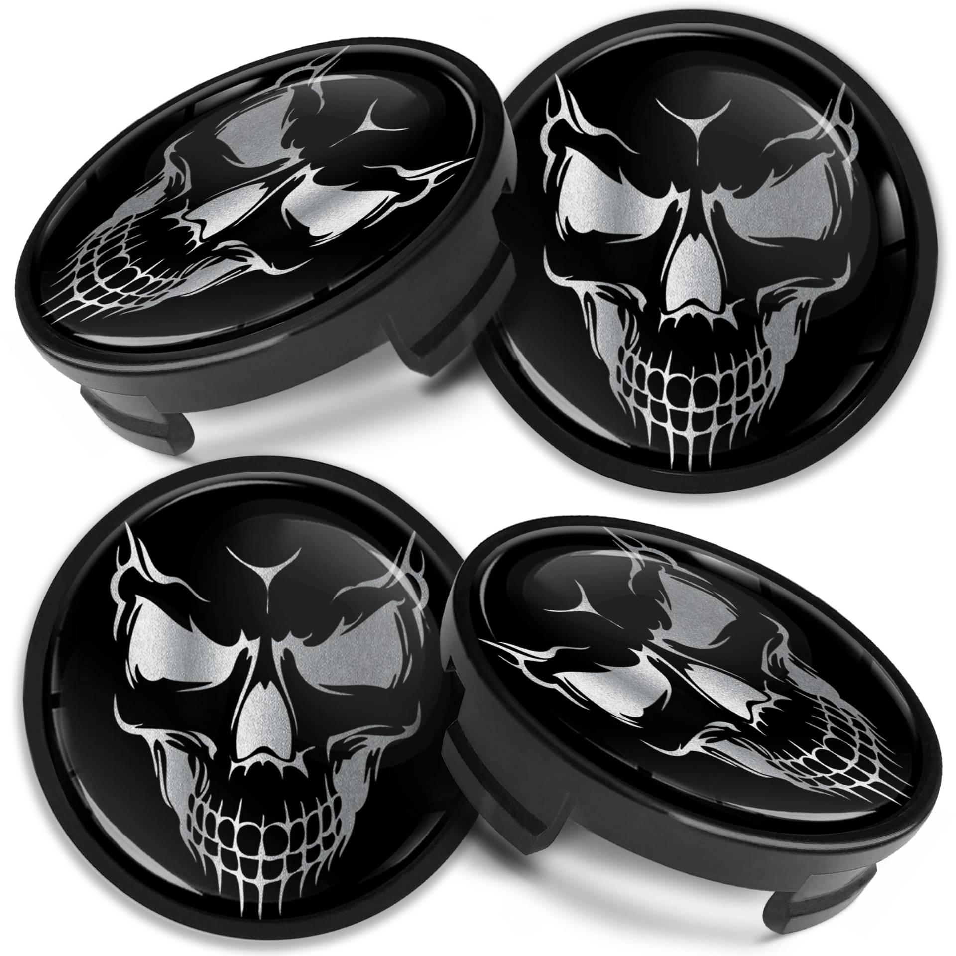 Biomar Labs 4 x 54 mm Nabendeckel Kompatibelmit Ford Felgendeckel Radnabenabdeckung Nabenkappen Felgenkappen Radkappen Alufelgen Schädel Skull Schwarz CF 29 von Biomar Labs