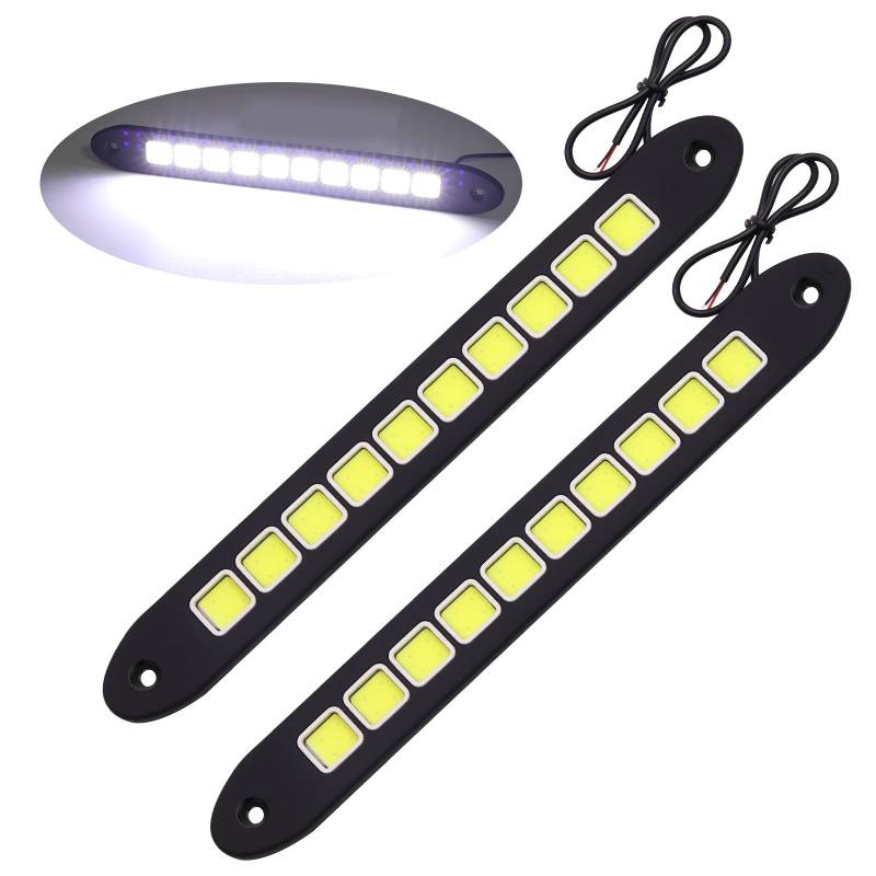 2 Stück Tagfahrlicht für Auto, universal flexibel, 10 COB 12 V LED Streifen Nebelscheinwerfer DRL Tagfahrlicht Tagfahrlicht für Auto Fahrzeug (mit selbstklebendem Band) von Biqing