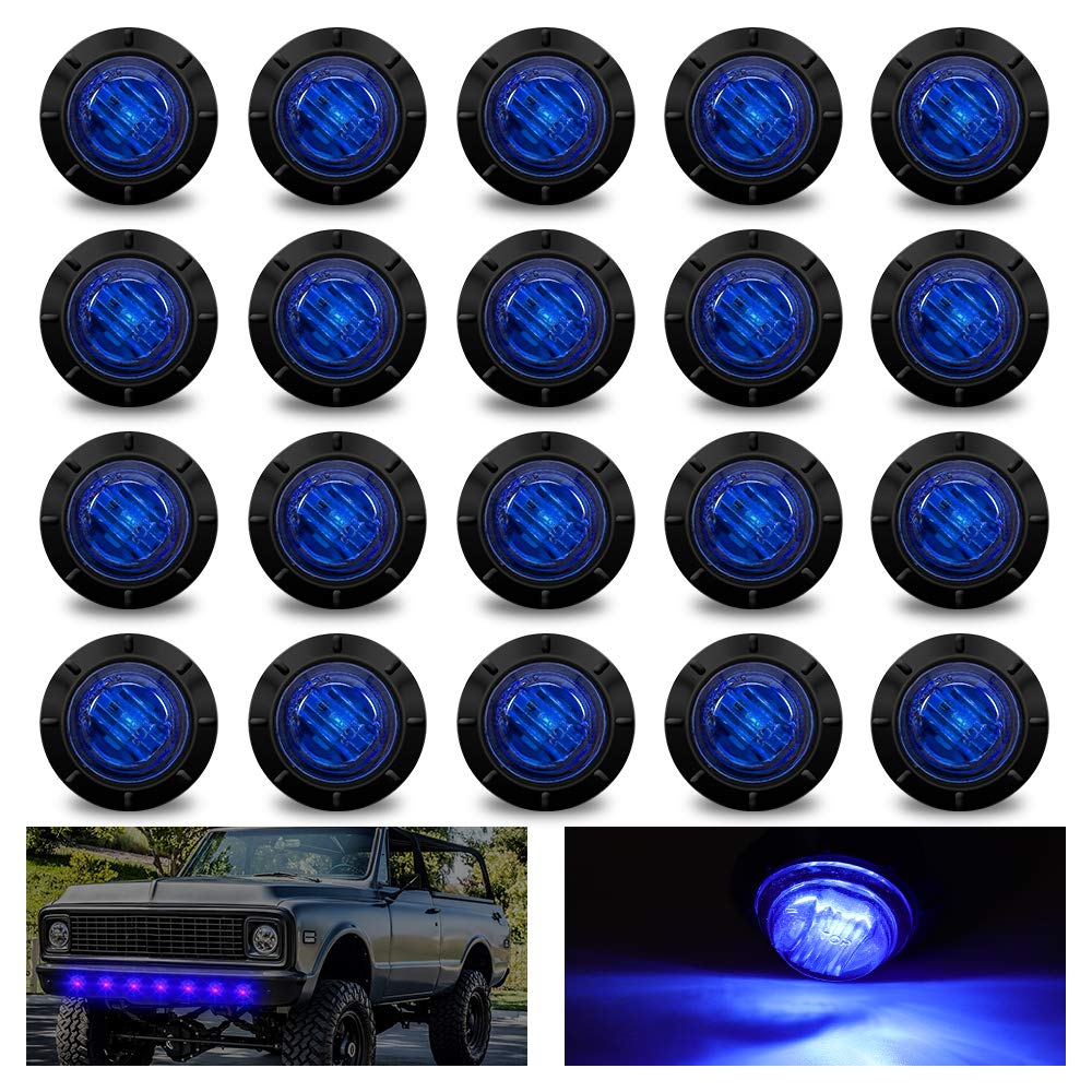 20 runde Anhänger-Seitenmarkierungsleuchten blau, universelle 1,9 cm LED vorne hinten Seitenmarkierungsleuchten Blinker Licht 12 V/24 V Bullet Clearance Markierungsleuchte Wohnwagen SUV Anhänger Wagon von Biqing