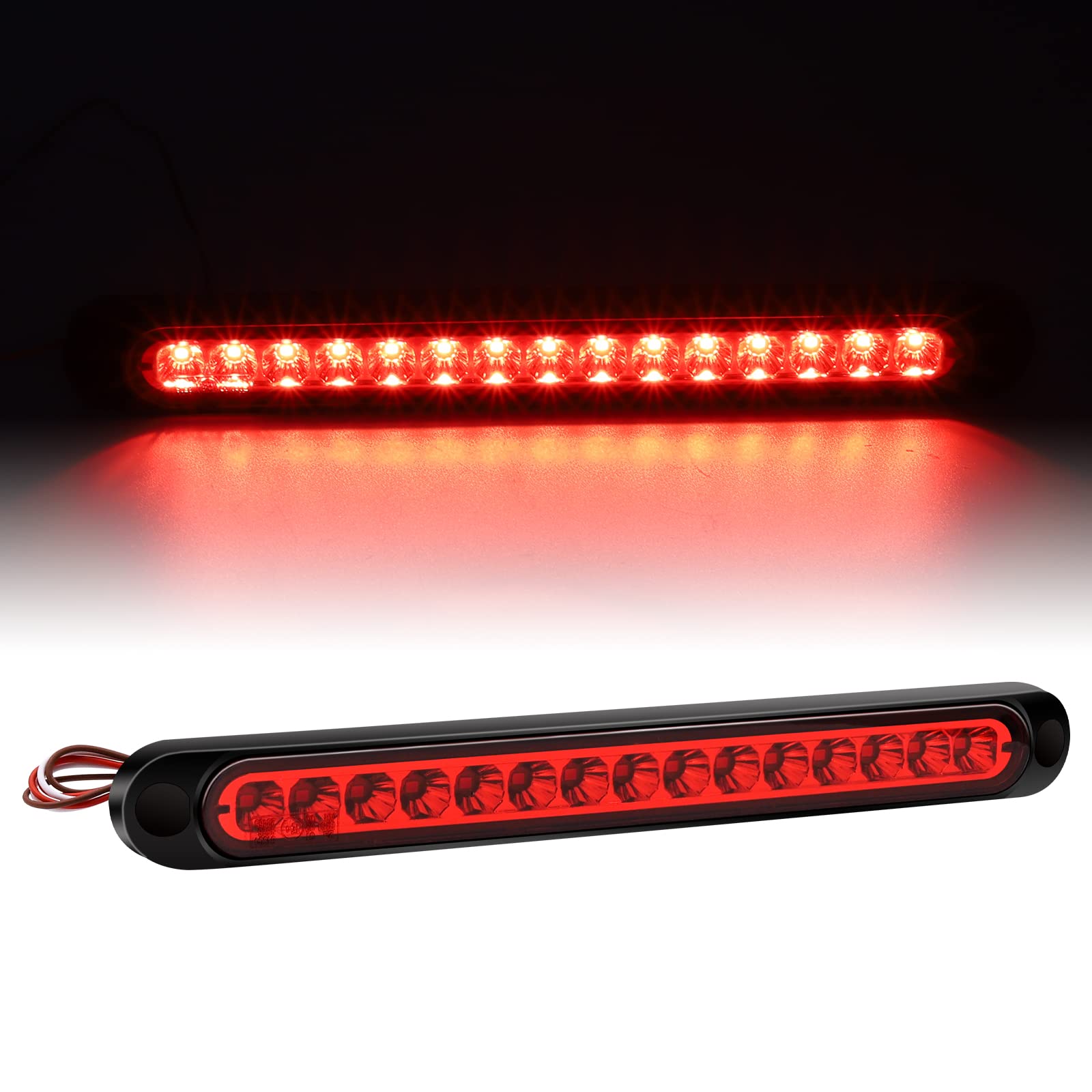 Biqing 1 x rotes Bremslicht mit 15 LEDs, universal, 12 V, 24 V, Anhänger-Bremslichtleiste, drittes Bremslicht, Bremslicht, Seitenmarkierungsleuchte, Positionsleuchte (25 cm) von Biqing