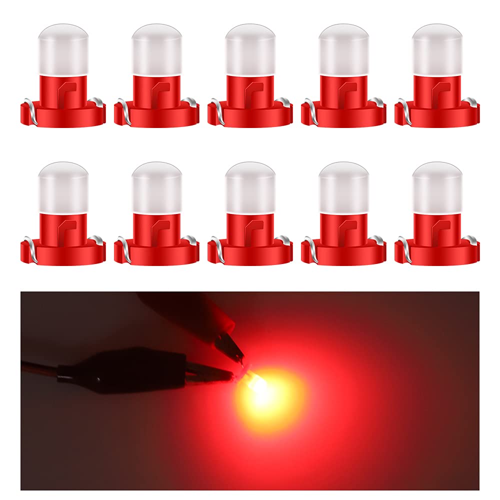 Biqing T3 LED-Leuchtmittel, 10 Stück, B8.3D, LED-Armaturenbrett-Glühbirnen, COB, 1SMD, 12 V, für Auto, Innenraum, Tacho, Instrumentenlehre, Cluster, Kontrollleuchte, Armaturenbrett-Lampe, Rot von Biqing
