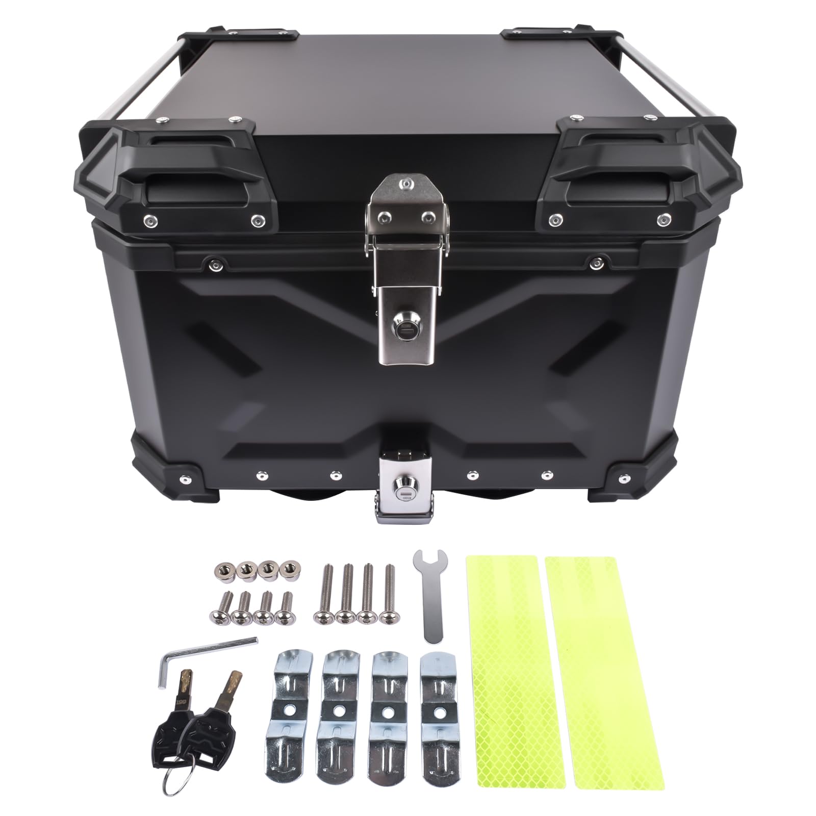 Bisenya 55L Motorrad Topcase Aluminium Motorrad Heckbox Reisen Motorradkoffer mit Sicherheitsschloss für Motorradhelm Helm, Wasserdicht Motorrad Top Box (Schwarz) von Bisenya