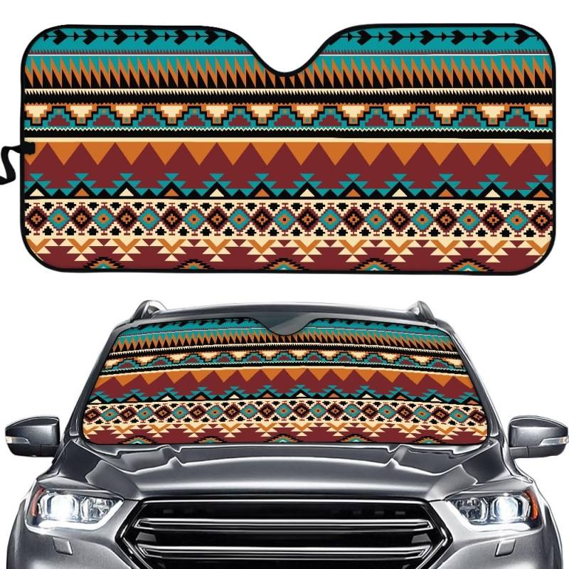 Biyejit Aztec Tribal Auto Windschutzscheibe Sonnenschutz Faltbare Auto Windschutzscheibe Abdeckung Reflektierend Auto Visier UV Strahlen Reflektor Universal für die meisten Limousinen SUV LKW Auto von Biyejit