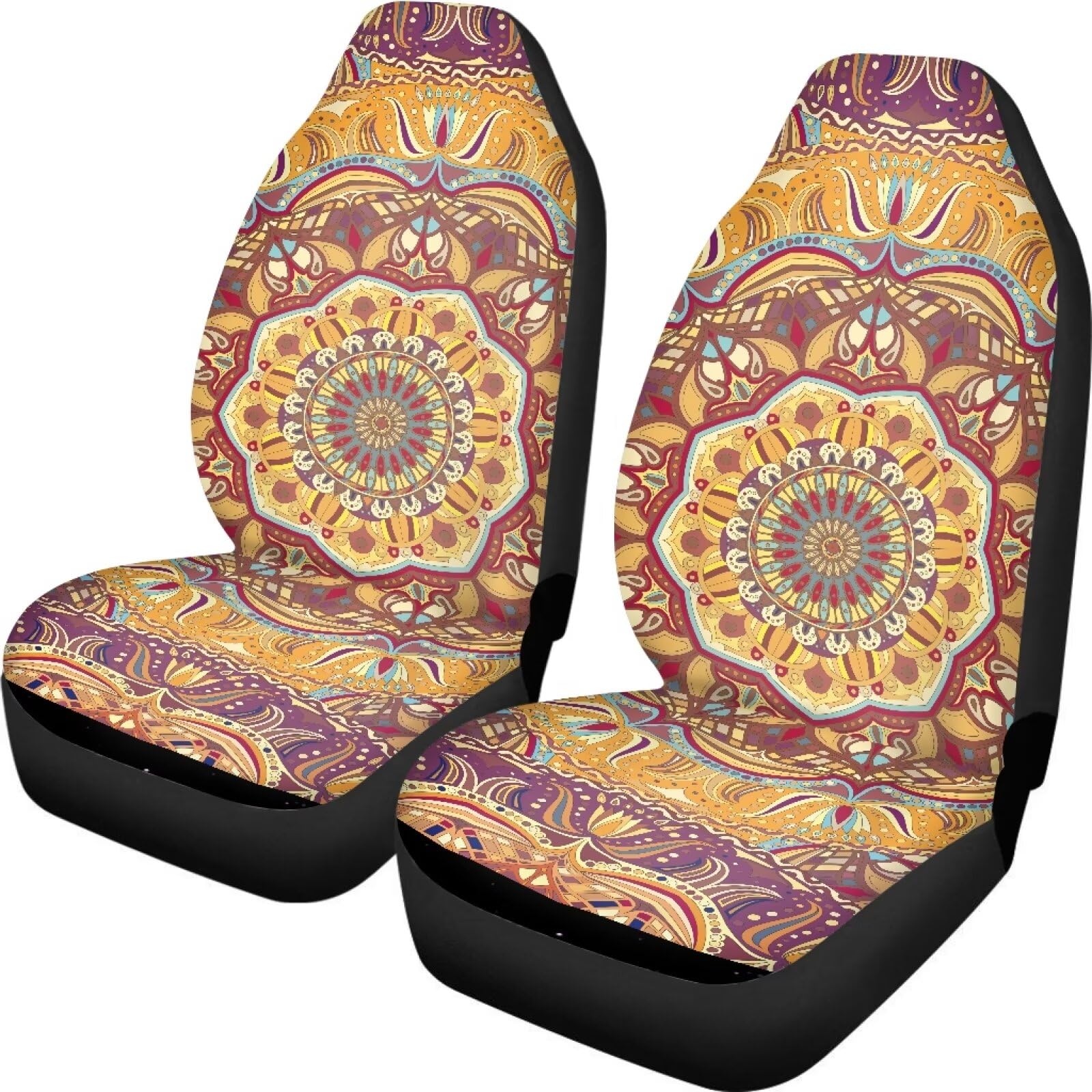 Biyejit Boho Mandala Autositzbezüge Set, rutschfeste Auto Vordersitzpolster Allwetter Autositzschoner Autozubehör für Vordersitze Universal für Autos SUV LKW Auto 2 Stück von Biyejit