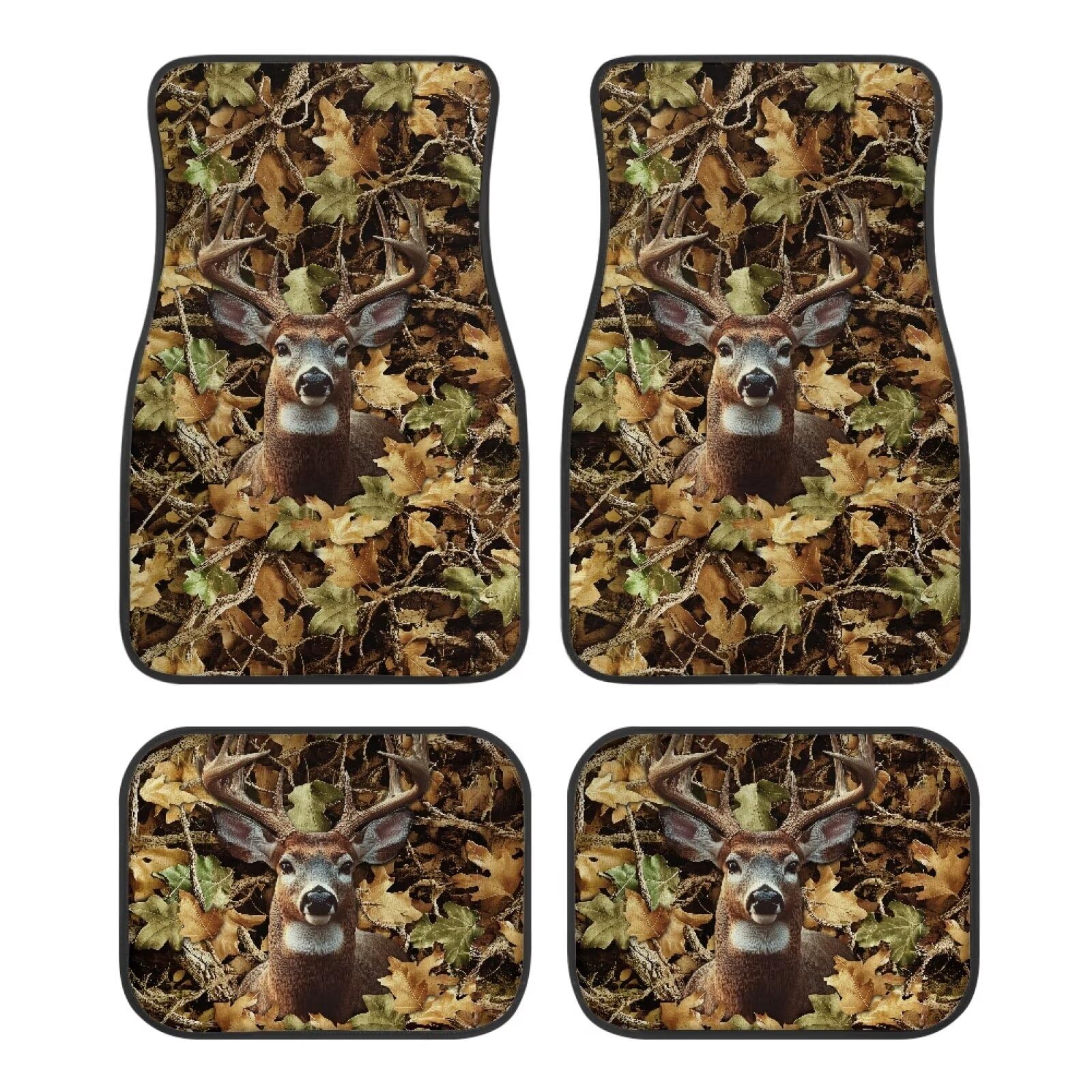 Biyejit Camo Deer Auto Fußmatten Set Anti-Rutsch Auto Boden Teppich Pad Dekorative Fußmatte Auto Zubehör Universal Fit für Auto SUV LKW Van 4 Stück von Biyejit