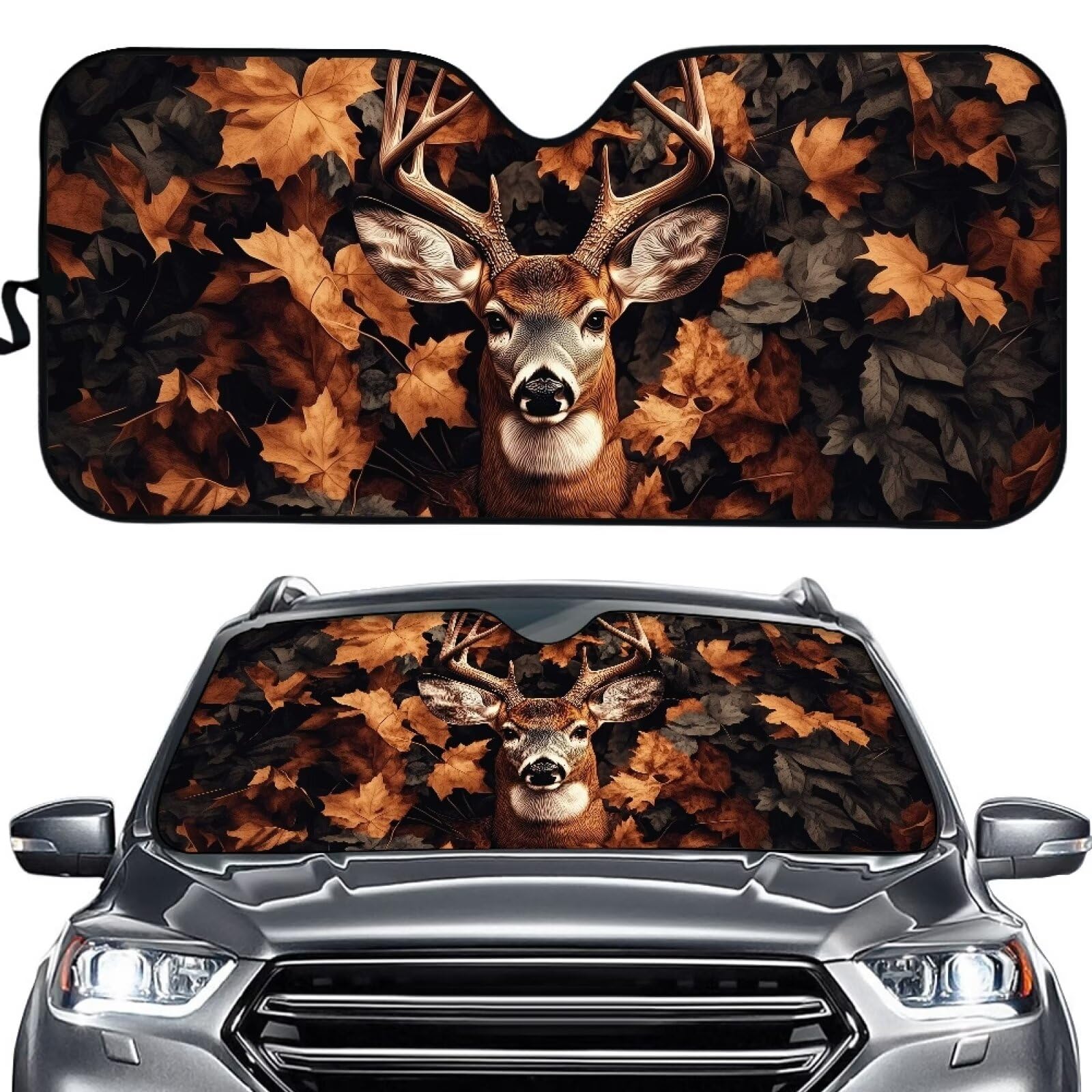 Biyejit Camo Deer Auto Windschutzscheibe Sonnenschutz Faltbare Auto Windschutzscheibe Abdeckung Auslaufsicher Auto Sonnenblende UV Ray Reflektor Universal für die meisten Limousinen SUV LKW Auto von Biyejit