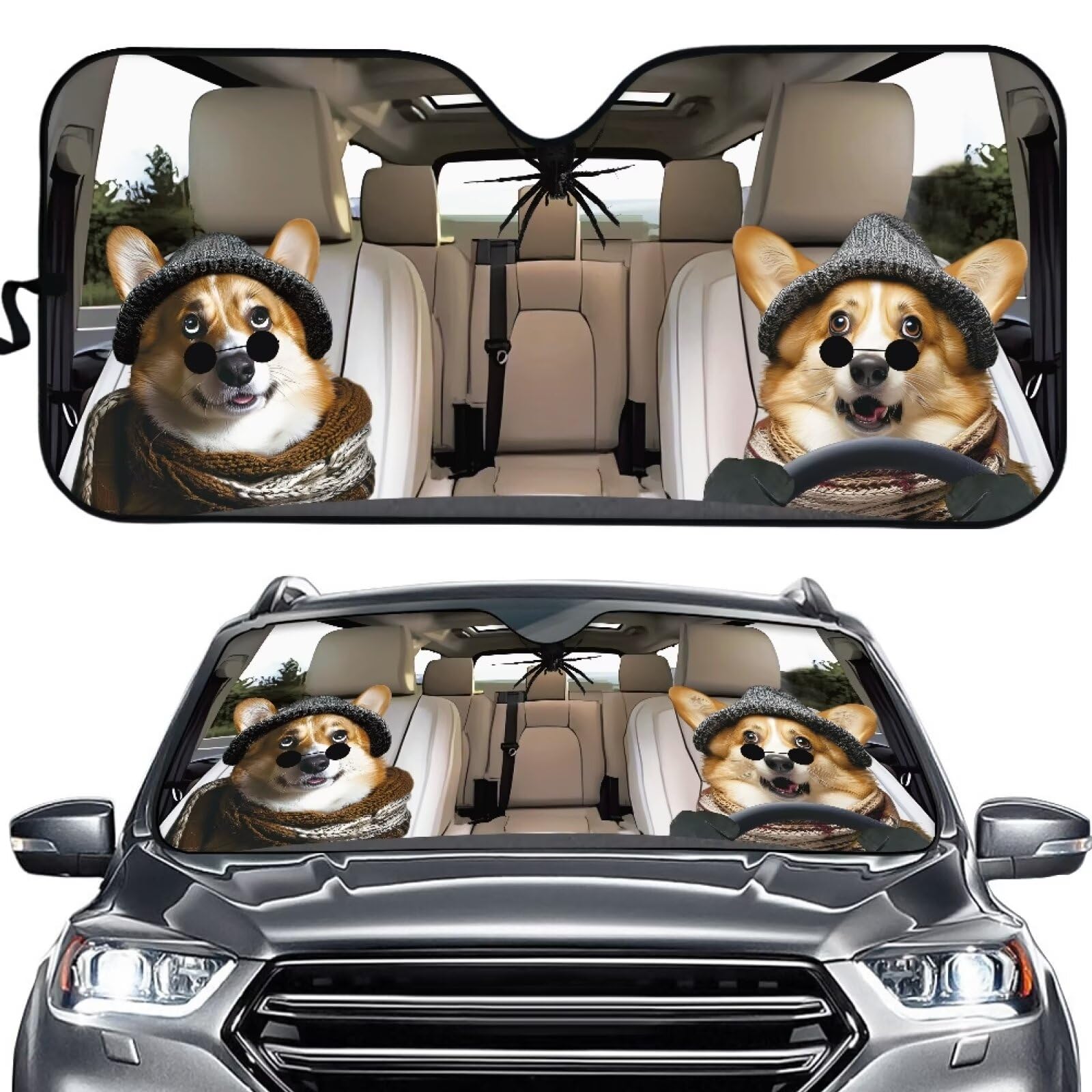 Biyejit Corgi Hunde Auto Windschutzscheibe Sonnenschutz Faltbare Auto Windschutzscheibe Abdeckung Reflektierend Auto Sonnenschutz UV Ray Reflektor für Sonnenschutz und Wärmeisolierung Halten das Auto von Biyejit