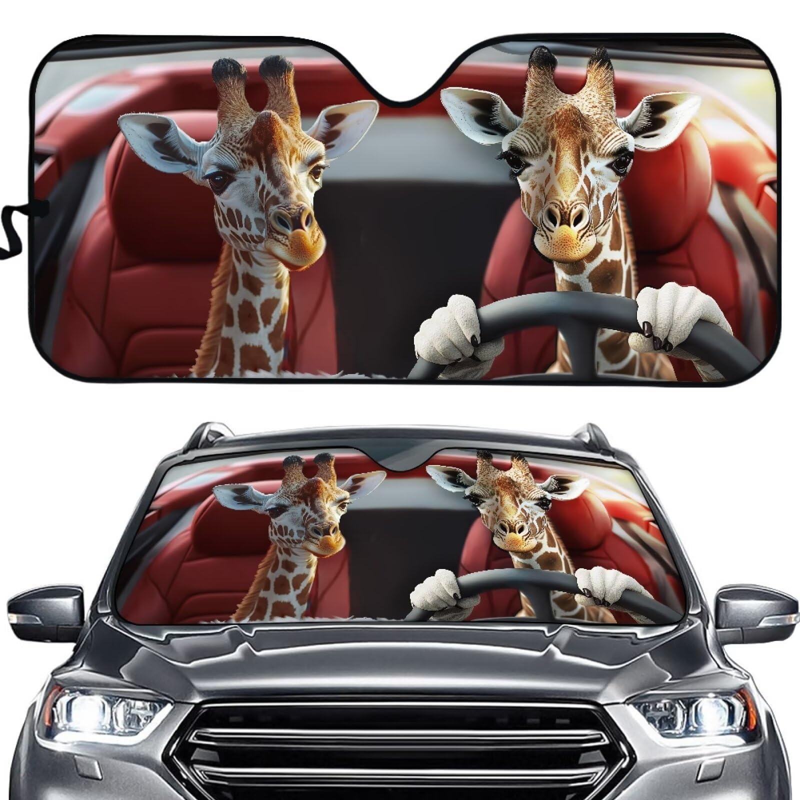 Biyejit Giraffe Auto Windschutzscheibe Sonnenschutz Faltbare Windschutzscheibenabdeckungen Frost Auslaufsicher Auto Sun Blocker Visor Protector UV Ray Reflektor für Sonnenschutz und Wärmeisolierung von Biyejit