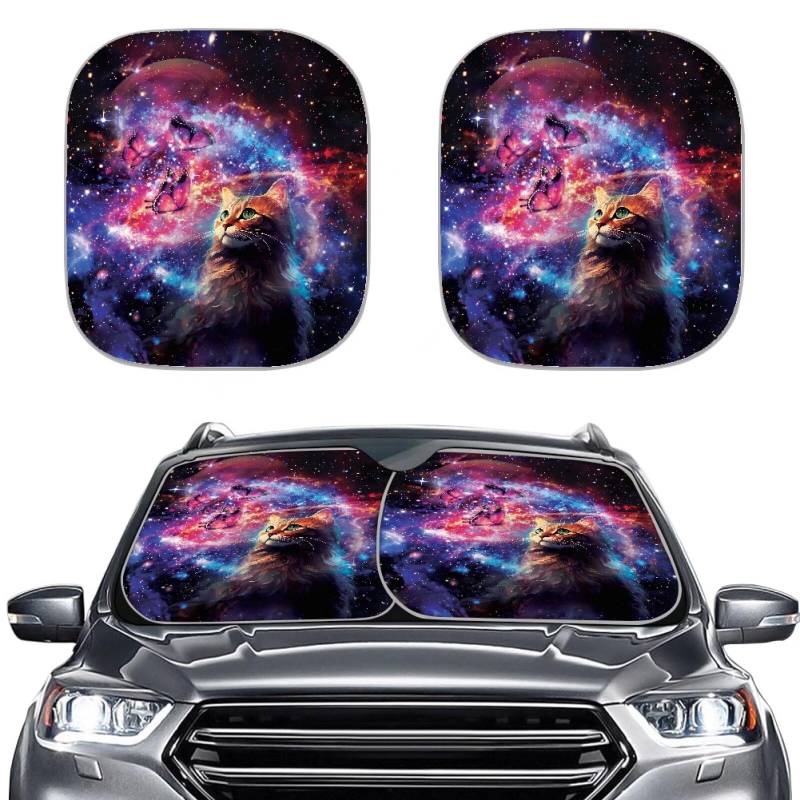 Biyejit Katze Auto Windschutzscheibe Sonnenschutz Faltbare Auto Windschutzscheibe Abdeckung UV Ray Reflektor Auto Sun Blocker Visor Protector Universal für die meisten Limousinen SUV LKW Auto Halten von Biyejit