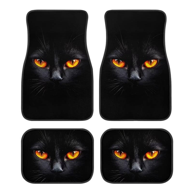 Biyejit Schwarze Katze Auto Fußmatten Teppiche rutschfeste Auto Boden Teppich Pad Heavy Duty Front Rear Teppiche Matte Auto Zubehör Universal Fit für Auto SUV LKW Van 4 Stück von Biyejit