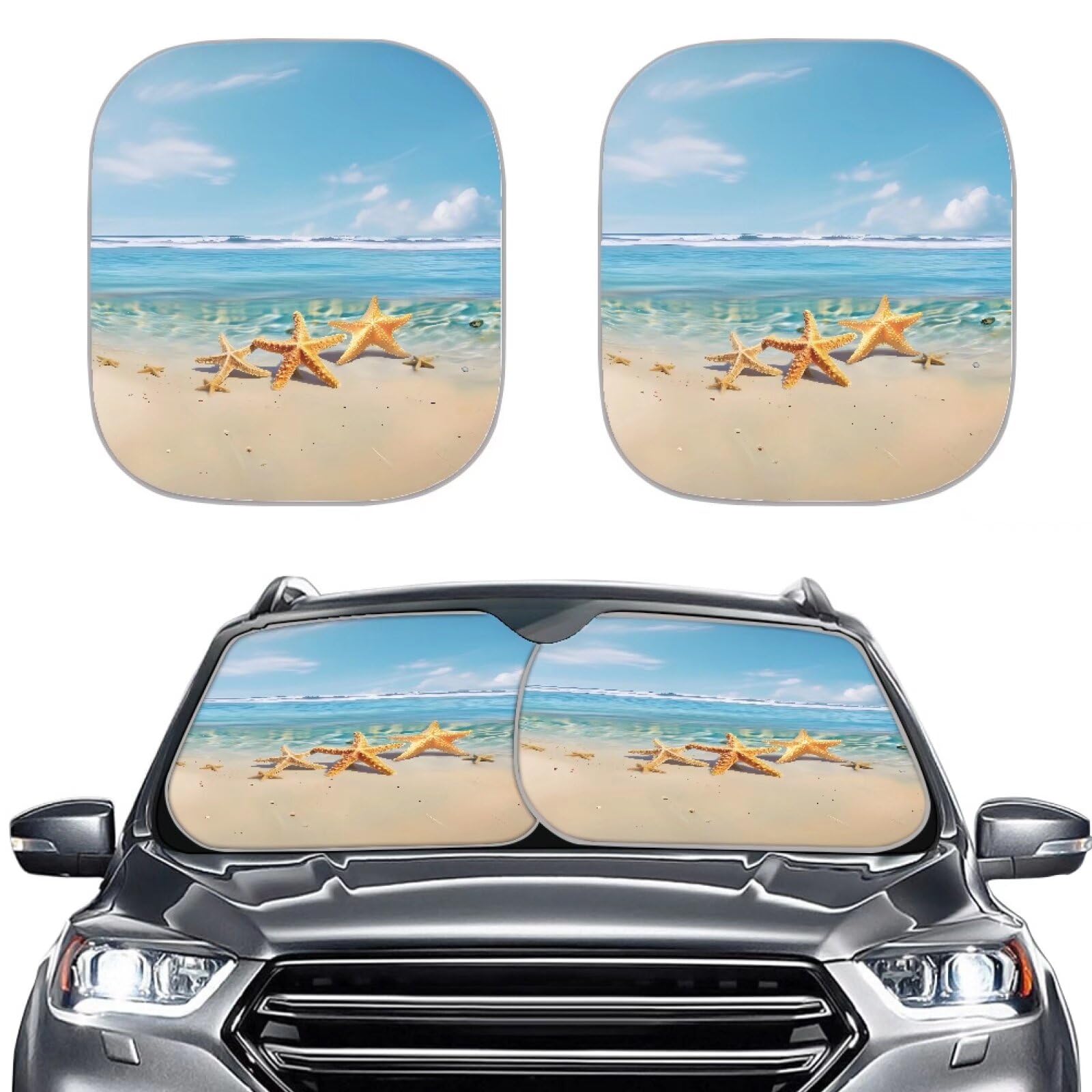 Biyejit Seestern Auto Windschutzscheibe Sonnenschutz Faltbare Windschutzscheibe Sonnenschutz Sonnenblende UV Ray Reflektor Auto Sun Blocker Visor Protector für Sonnenschutz und Wärmeisolierung Halten von Biyejit