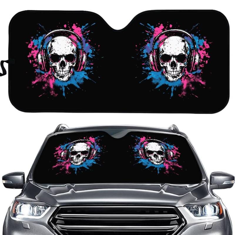 Biyejit Skulls Auto Windschutzscheibe Sonnenschutz Faltbare Auto Windschutzscheibe Abdeckung Auslaufsicher Auto Frontscheibe Sonnenschutz UV Ray Reflektor Universal für die meisten Limousinen SUV LKW von Biyejit